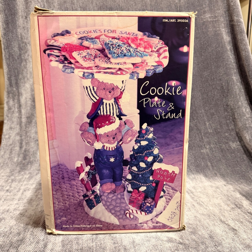 Vintage Teddy Bear Cookies for Santa Ceramic Plate and Stand Set 395036